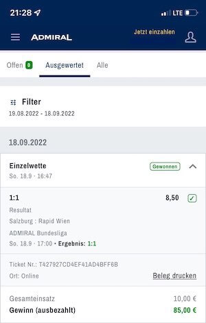 admiral tippschein mit salzburg rapid 18.9.22