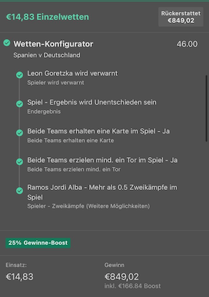 Bet365 Konfiguratorschein zu Deutschland gegen Spanien