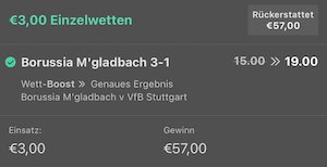 Eregebnistipp bei Gladbach gegen Stuttgart mit Quote 19,00