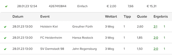 Wettkombi für die 2. Bundesliga am 28.1.2023