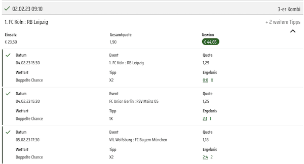 Kombitipp Bundesliga mit geringen Quoten