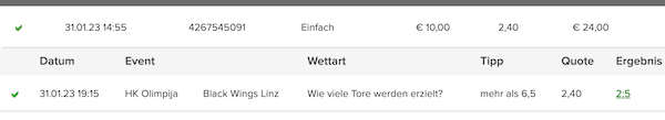 Laibach gegen Linz over Torwetten mit Gewinn