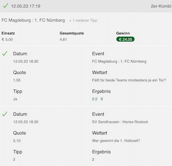 2. Bundesliga Tippschein vo 12.5.2023