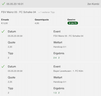 Bundesliga Tippschein mit Gewinn am 5.5.2023